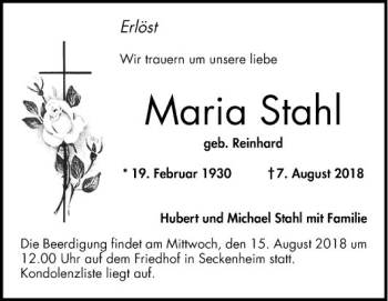 Traueranzeige von Maria Stahl von Mannheimer Morgen