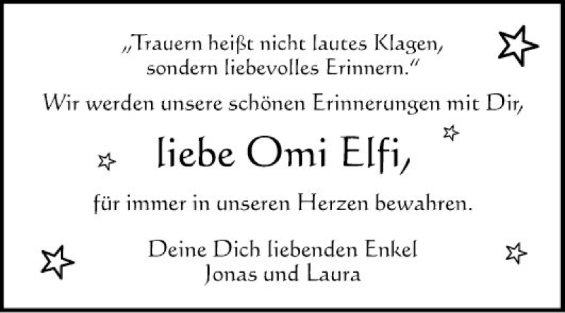  Traueranzeige für Omi Elfi  vom 14.08.2018 aus Fränkische Nachrichten