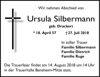 Traueranzeige von Ursula Silbermann von Bergsträßer Anzeiger