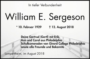 Traueranzeige von William E. Sergeson von Südhessen Morgen