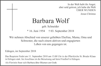 Traueranzeige von Barbara Wolf von Mannheimer Morgen