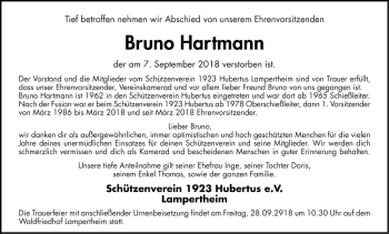 Traueranzeige von Bruno Hartmann von Südhessen Morgen