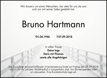 Traueranzeige von Bruno Hartmann von Südhessen Morgen