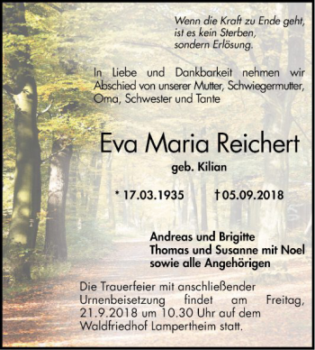 Traueranzeige von Eva Maria Reichert von Südhessen Morgen