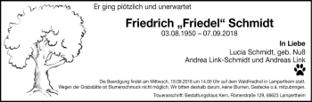 Traueranzeige von Friedrich  Schmidt von Bergsträßer Anzeiger