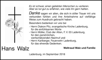 Traueranzeige von Hans Walz von Mannheimer Morgen