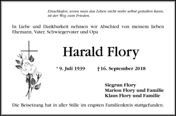Traueranzeige von Harald Flory von Schwetzinger Zeitung