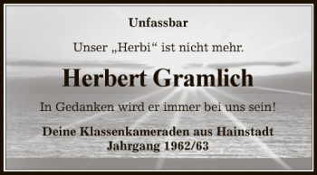 Traueranzeige von Herbert Gramlich von Fränkische Nachrichten