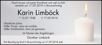 Traueranzeige von Karin Limböck von Schwetzinger Zeitung