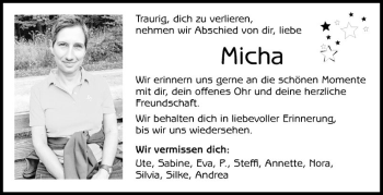 Traueranzeige von Michaela Bucher von Fränkische Nachrichten