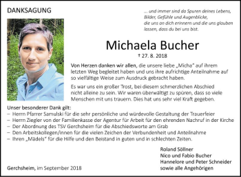 Traueranzeige von Michaela Bucher von Fränkische Nachrichten