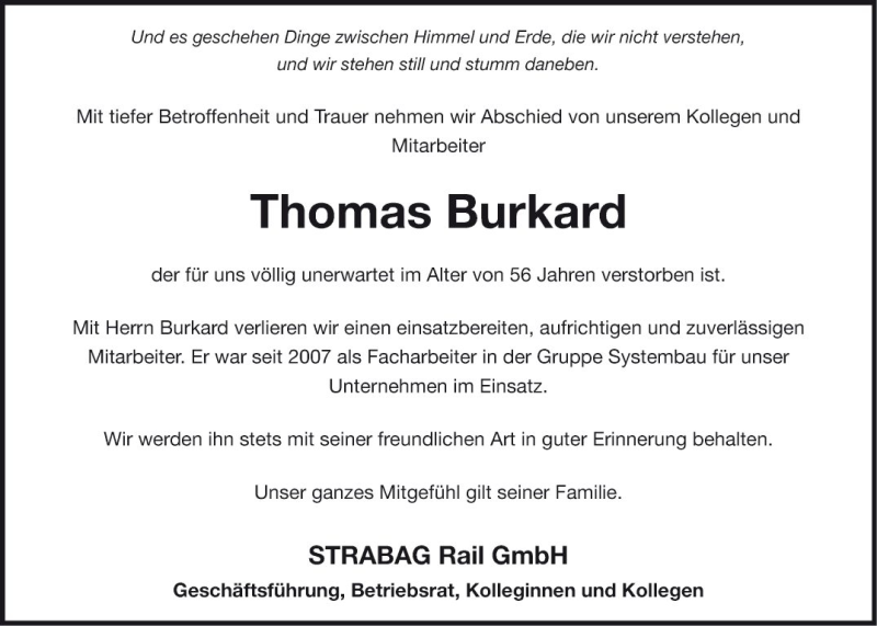  Traueranzeige für Thomas Burkard vom 13.09.2018 aus Fränkische Nachrichten