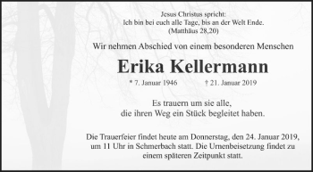 Traueranzeige von Erika Kellermann von Fränkische Nachrichten