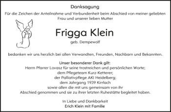 Traueranzeige von Frigga Klein von Schwetzinger Zeitung