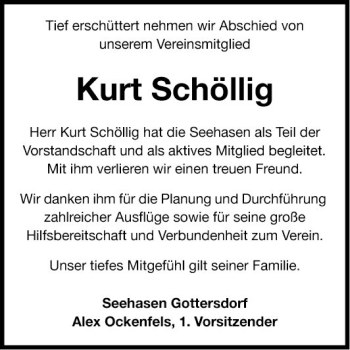 Traueranzeige von Kurt Schöllig von Fränkische Nachrichten