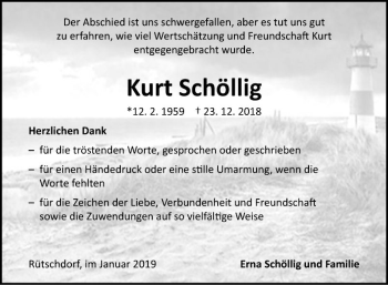 Traueranzeige von Kurt Schöllig von Fränkische Nachrichten