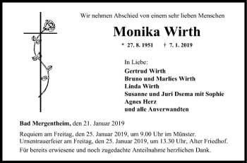 Traueranzeige von Monika Wirth von Fränkische Nachrichten