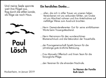 Traueranzeige von Paul Lösch von Schwetzinger Zeitung