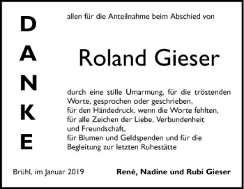 Traueranzeige von Roland Gieser von Schwetzinger Zeitung