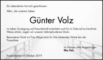 Traueranzeige von Günter Volz von Mannheimer Morgen