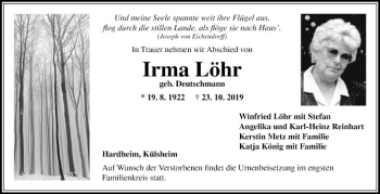 Traueranzeige von Irma Löhr von Fränkische Nachrichten