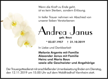 Traueranzeige von Andrea Janus von Südhessen Morgen