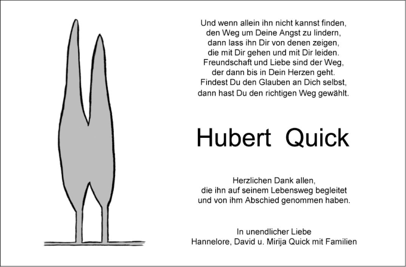  Traueranzeige für Hubert Quick vom 23.11.2019 aus Mannheimer Morgen