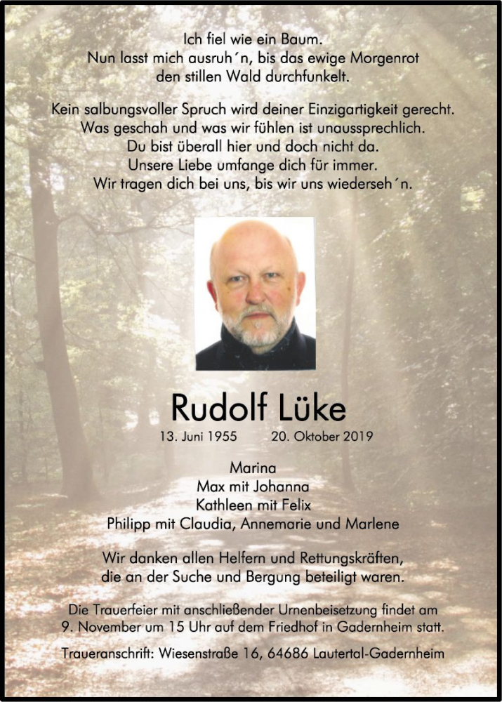  Traueranzeige für Rudolf Lüke vom 02.11.2019 aus Bergsträßer Anzeiger