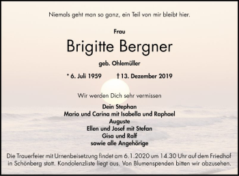 Traueranzeige von Brigitte Bergner von Bergsträßer Anzeiger
