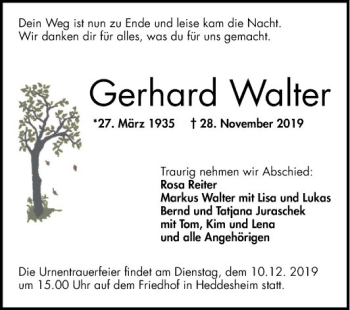 Traueranzeige von Gerhard Walter von Mannheimer Morgen