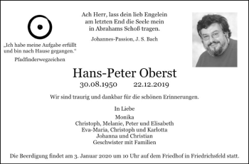 Traueranzeige von Hans-Peter Oberst von Mannheimer Morgen