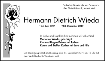 Traueranzeige von Hermann Dietrich Wieda von Südhessen Morgen