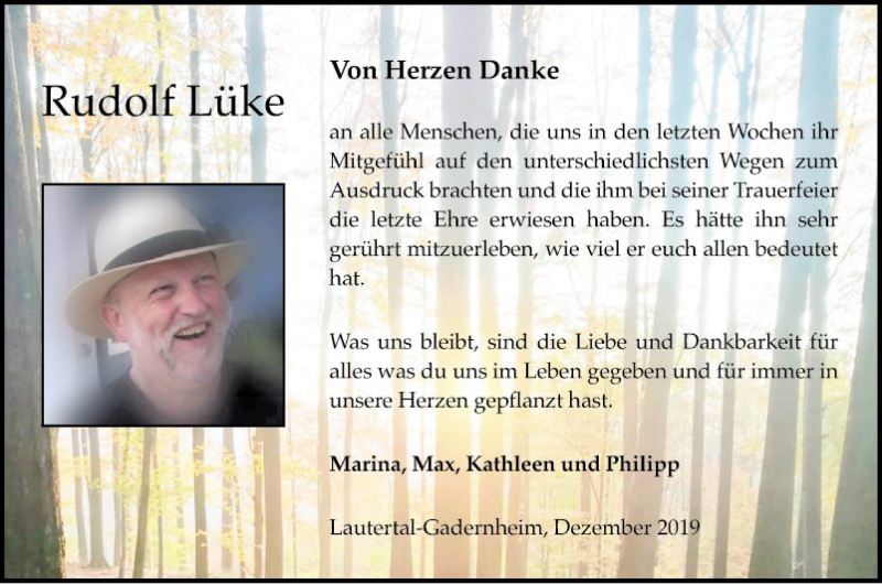  Traueranzeige für Rudolf Lüke vom 14.12.2019 aus Bergsträßer Anzeiger