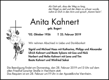 Traueranzeige von Anita Kahnert von Südhessen Morgen