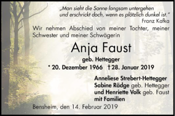 Traueranzeige von Anja Faust von Bergsträßer Anzeiger