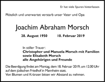 Traueranzeige von Joachim Abraham Morsch von Mannheimer Morgen