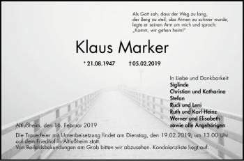 Traueranzeige von Klaus Marker von Schwetzinger Zeitung