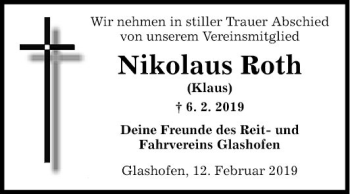 Traueranzeige von Nikolaus Roth von Fränkische Nachrichten