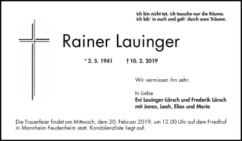 Traueranzeige von Rainer Lauinger von Mannheimer Morgen