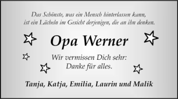 Traueranzeige von Werner  von Fränkische Nachrichten