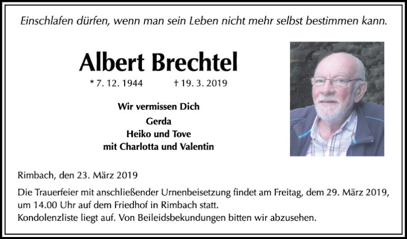  Traueranzeige für Albert Brechtel vom 23.03.2019 aus Südhessen Morgen
