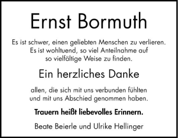 Traueranzeige von Ernst Bormuth von Bergsträßer Anzeiger