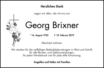 Traueranzeige von Georg Brixner von Schwetzinger Zeitung