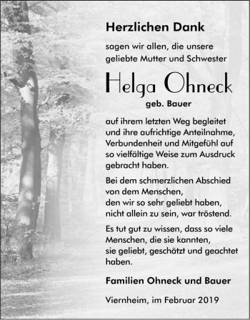 Traueranzeige von Helga Ohneck von Südhessen Morgen
