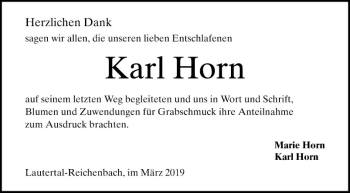 Traueranzeige von Karl Horn von Bergsträßer Anzeiger