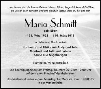 Traueranzeige von Maria Schmitt von Südhessen Morgen
