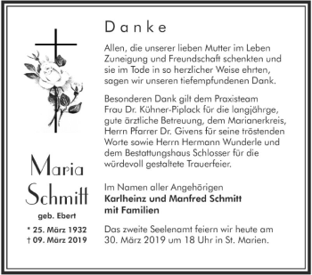 Traueranzeige von Maria Schmitt von Südhessen Morgen