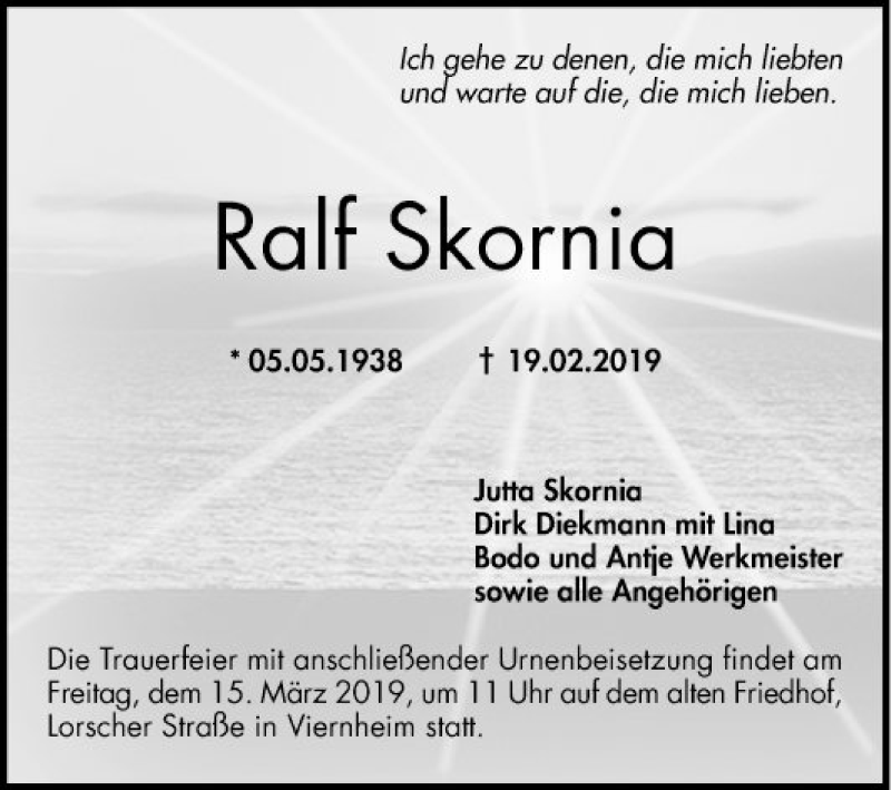  Traueranzeige für Ralf Skornia vom 09.03.2019 aus Mannheimer Morgen