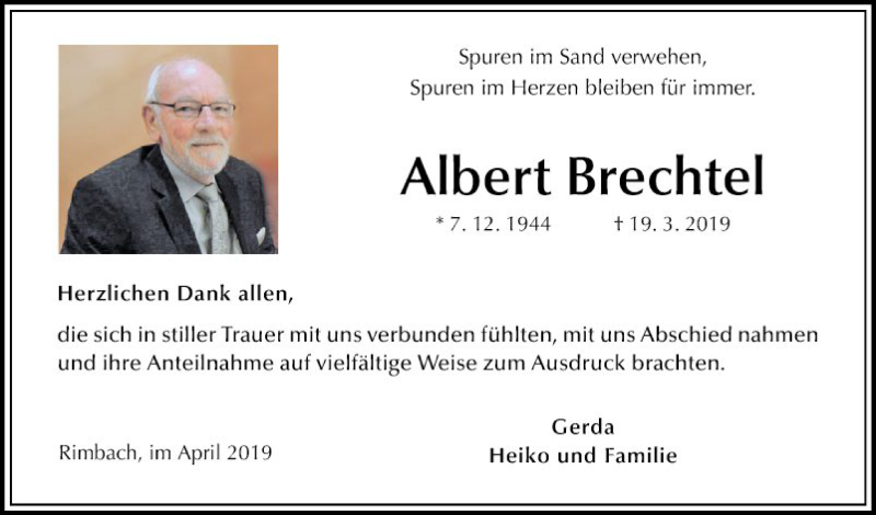  Traueranzeige für Albert Brechtel vom 13.04.2019 aus Südhessen Morgen