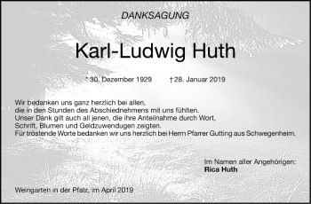 Traueranzeige von Karl-Ludwig Huth von Südhessen Morgen